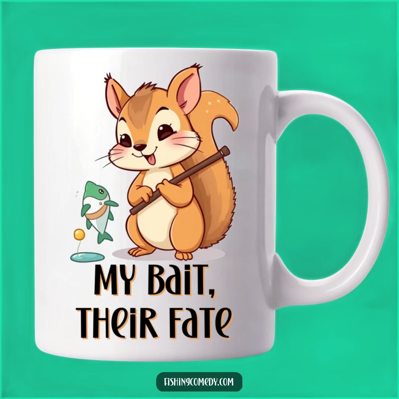 Funny Squirrel Fishing Mug: Enthusiastic Angler Cartoon, Perfect Funny Gift for Him