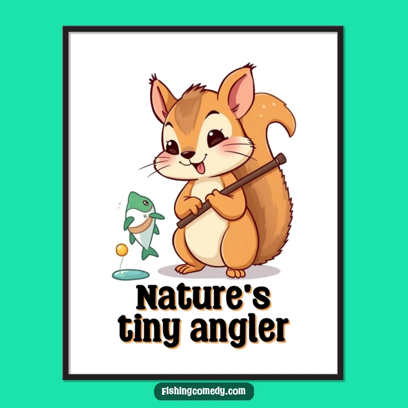 Funny Squirrel Fishing Digital Art: Humorous Angler Download, Perfect Printable Funny Gift