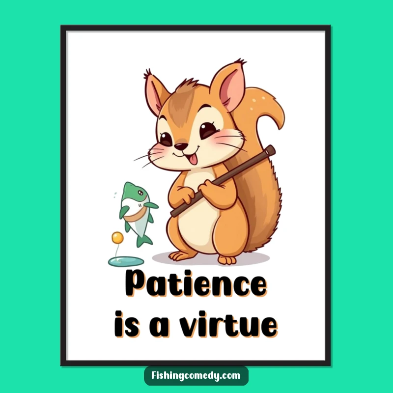 Funny Squirrel Fishing Poster: Vibrant Angler Art Print, Hilarious Funny Gift Decor